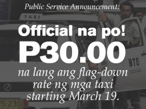 P30 flagdown rate for taxis to take effect on March 19