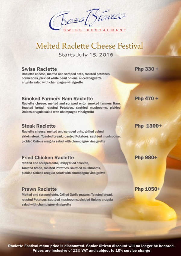 Melting Raclette Cheese Menu