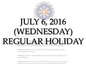 July 6 declared a non-working holiday for Eid’l Fitr