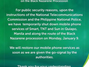 No cellphone signals in Manila during Black Nazarene Feast