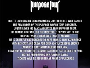 Justin Bieber cancels Purpose Tour