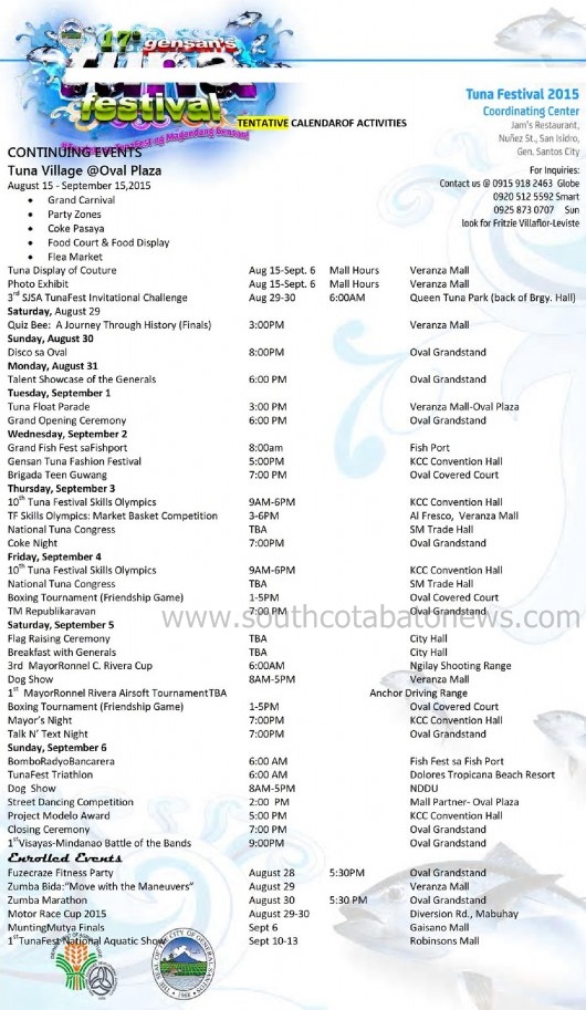 Gensan Tuna Festival 2015 Schedule