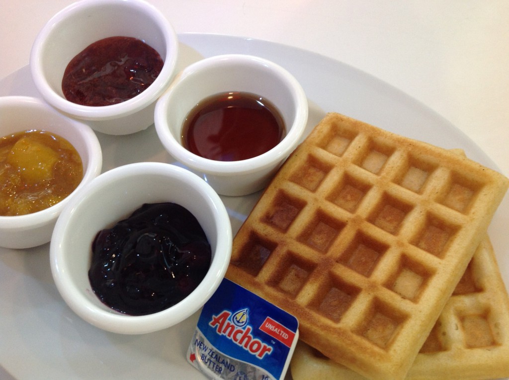 Waffles. FanChao's crispy yet moist waffles served with butter syrup. Topped with mango, strawberry or blueberry compote#5_re