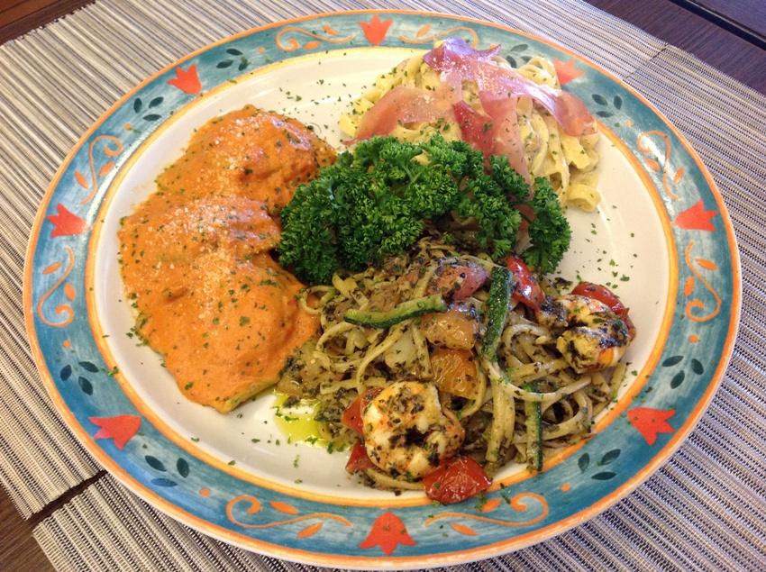 Trittico Pasta (three kinds of pasta of your choice) (L-R) Ravioli Verde, Pasta Alla Nina and Tartufo 